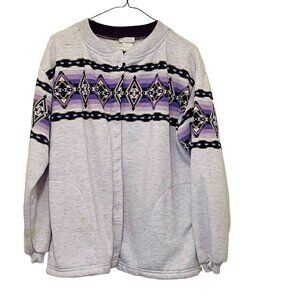 Vintage Ldesign Aztec Inspired Button Up Jacket Geometric Pattern Gray Purple Me